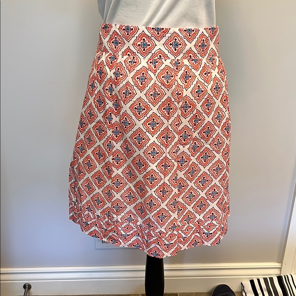 LOFT Red and White Patterned A-Line Skirt